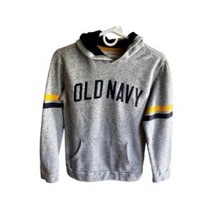 Boys Old Navy Pullover Hoodie. Size 14-16 (XL). Gray with Stripes on Sleeves.